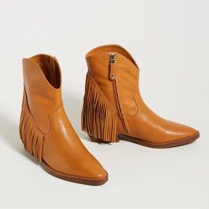 ANTHROPOLOGIE Leather Fringed Western Cowgirl Cowboy Boots Booties